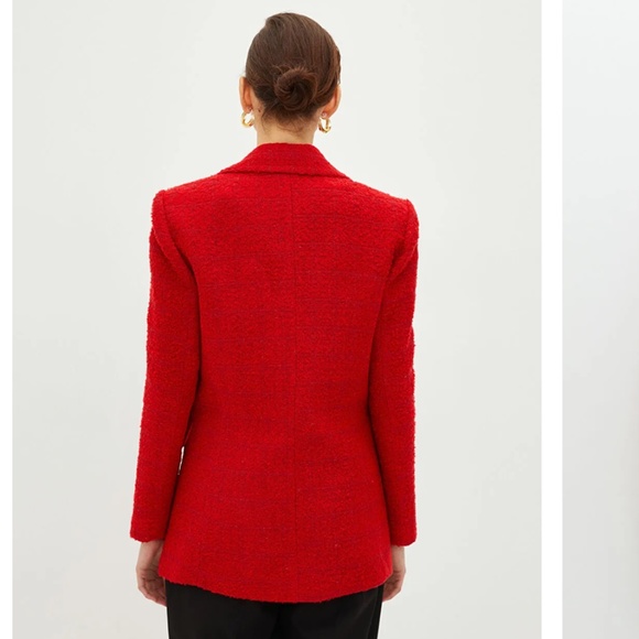 LC Waikiki Vision Women's Blazer Tweed Jacket Chanel vibe Double breasted Red S - Picture 4 of 16